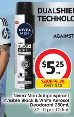 Nivea Men Antiperspirant Invisible Black & White Aerosol Deodorant 250mL
