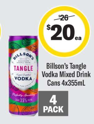 Billson’s Tangle Vodka Mixed Drink Cans 4x355mL