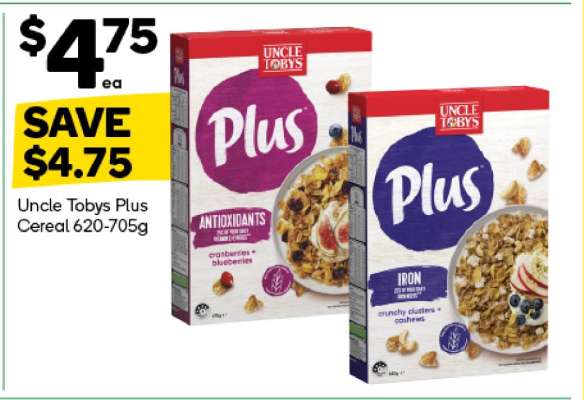 Uncle Tobys Plus Cereal 620-705g