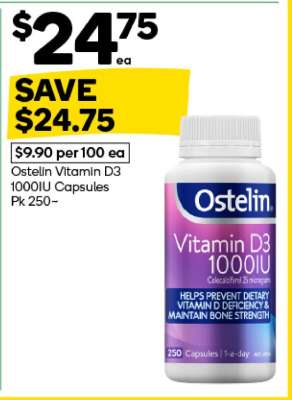 Ostelin Vitamin D3 1000IU Capsules Pk 250~