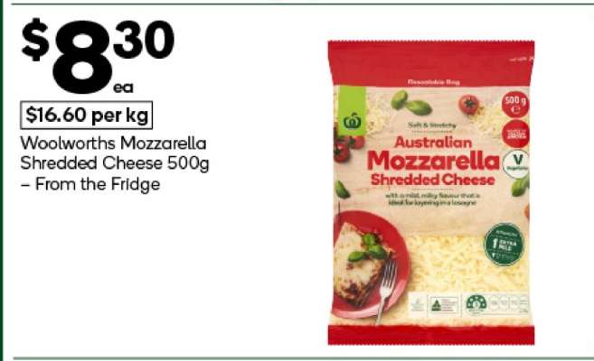 Woolworths Mozzarella Shredded Cheese 500g