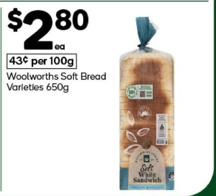 Woolworths Soft Bread Varieties 650g