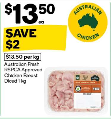 Australian Fresh RSPCA Approved Chicken Breast Diced 1 kg