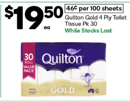 Quilton Gold 4 Ply Toilet Tissue Pk 30