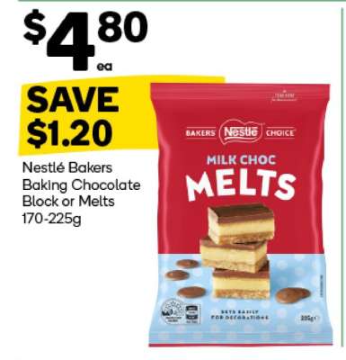 Nestlé Bakers Baking Chocolate Block or Melts 170-225g