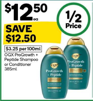 OGX ProGrowth + Peptide Shampoo or Conditioner 385ml