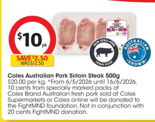 Coles Australian Pork Sirloin Steak 500g