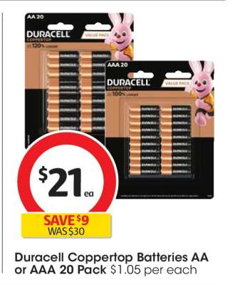Duracell Coppertop Batteries AA or AAA 20 Pack