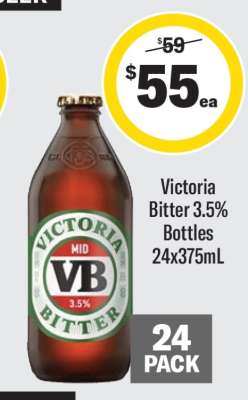 Victoria Bitter 3.5% Bottles 24x375mL