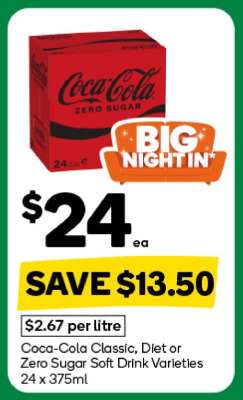Coca-Cola Classic, Diet or Zero Sugar Soft Drink Varieties 24 x 375ml