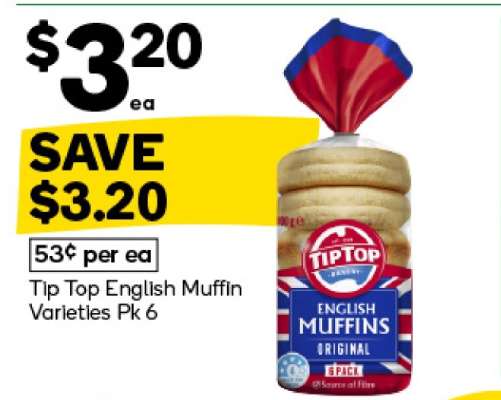 Tip Top English Muffin Varieties Pk 6