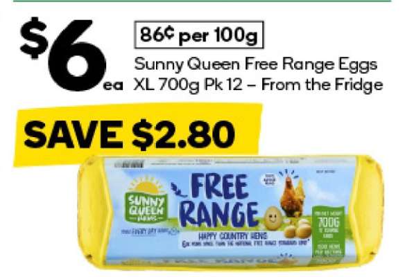 Sunny Queen Free Range Eggs XL 700g Pk 12