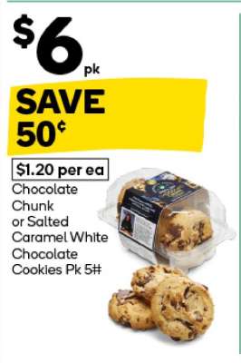 Chocolate Chunk or Salted Caramel White Chocolate Cookies Pk 5#