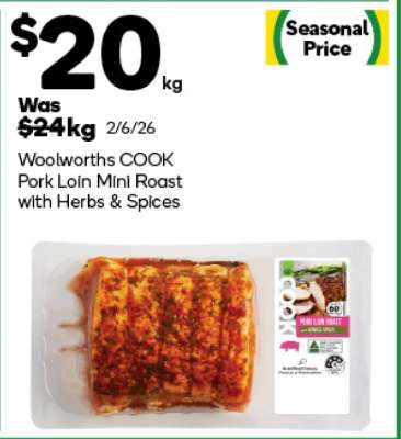 Woolworths COOK Pork Loin Mini Roast with Herbs & Spices