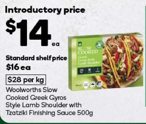 Woolworths Slow Cooked Greek Gyros Style Lamb Shoulder with Tzatziki Finishing Sauce 500g