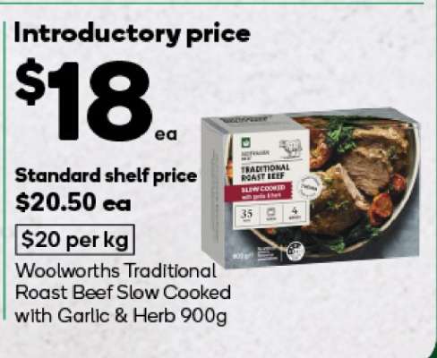 Woolworths Traditional Roast Beef Slow Cooked with Garlic & Herb 900g