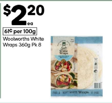 Woolworths White Wraps 360g Pk 8