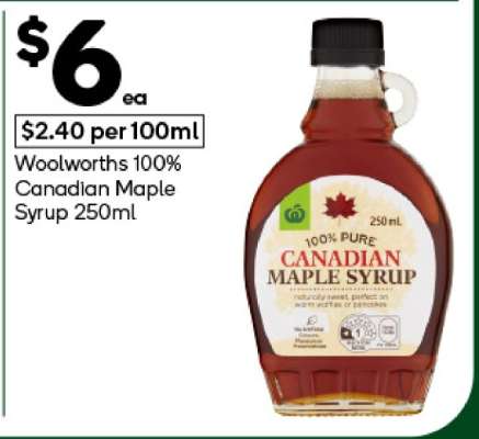 Woolworths 100% Canadian Maple Syrup 250ml
