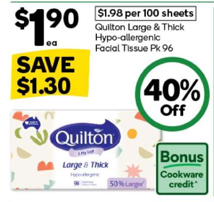 Quilton Large & Thick Hypo-Allergenic Facial Tissue Pk 96