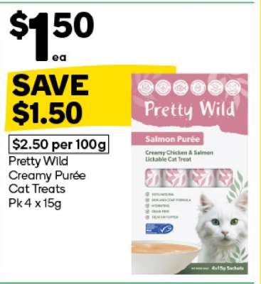 Pretty Wild Creamy Puree Cat Treats Pk 4 x 15g