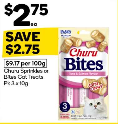 Churu Sprinkles or Bites Cat Treats Pk 3 x 10g