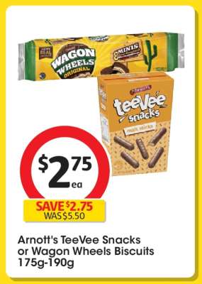 Arnott's TeeVee Snacks or Wagon Wheels Biscuits