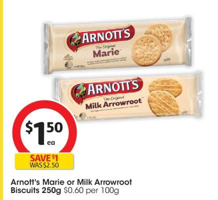 Arnott's Marie or Milk Arrowroot Biscuits 250g