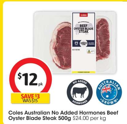Coles Australian No Added Hormones Beef Oyster Blade Steak 500g