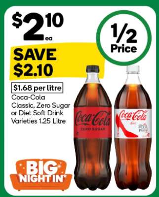 Coca-Cola Classic, Zero Sugar or Diet Soft Drink Varieties 1.25 Litre