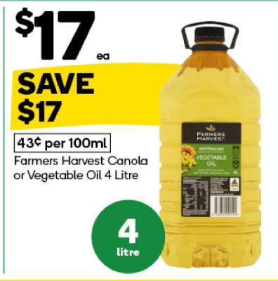 Farmers Harvest Canola or Vegetable Oil 4 Litre