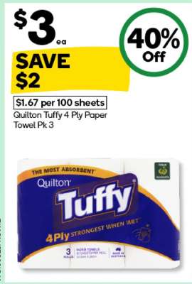 Quilton Tuffy 4 Ply Paper Towel Pk 3