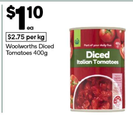 Woolworths Diced Tomatoes 400g