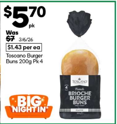 Toscano Burger Buns 200g Pk 4