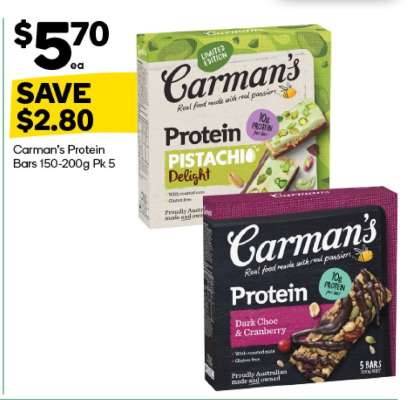 Carman's Protein Bars 150-200g Pk 5