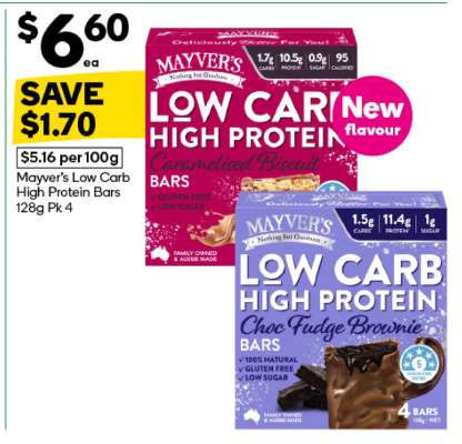 Mayver’s Low Carb High Protein Bars 128g Pk 4