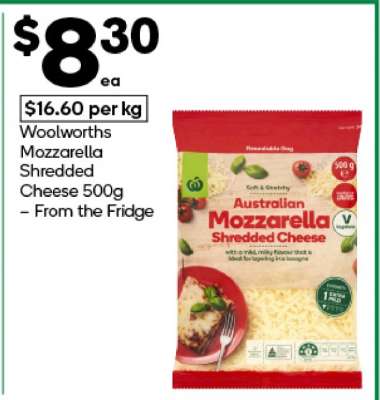 Woolworths Mozzarella Shredded Cheese 500g