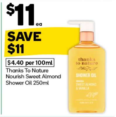 Thanks To Nature Nourish Sweet Almond Shower Oil 250ml