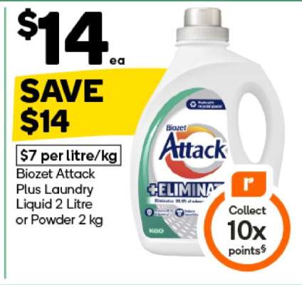 Biozet Attack Plus Laundry Liquid 2 Litre or Powder 2 kg