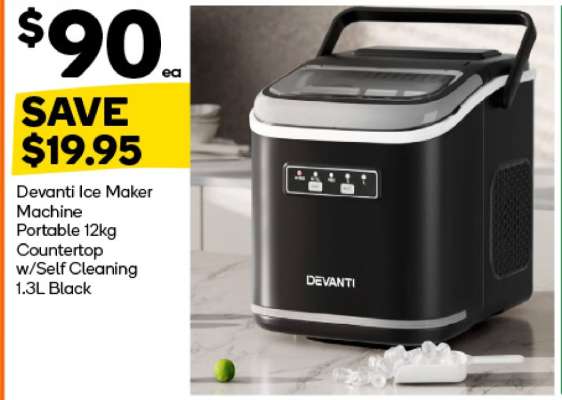 Devanti Ice Maker Machine Portable 12kg Countertop w/Self Cleaning 1.3L Black