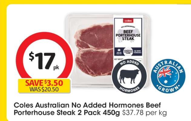 Coles Australian No Added Hormones Beef Porterhouse Steak 2 Pack