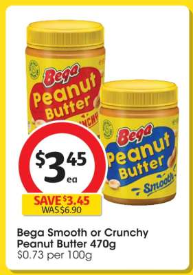 Bega Smooth or Crunchy Peanut Butter 470g