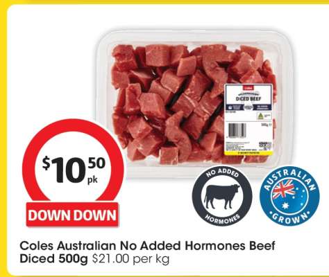 Coles Australian No Added Hormones Beef Diced 500g