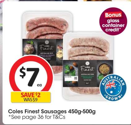 Coles Finest Sausages 450g-500g