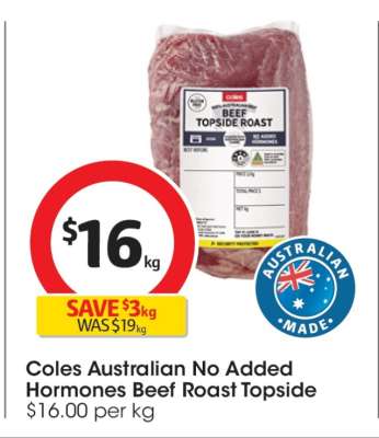 Coles Australian No Added Hormones Beef Roast Topside