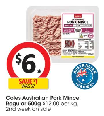 Coles Australian Pork Mince Regular 500g