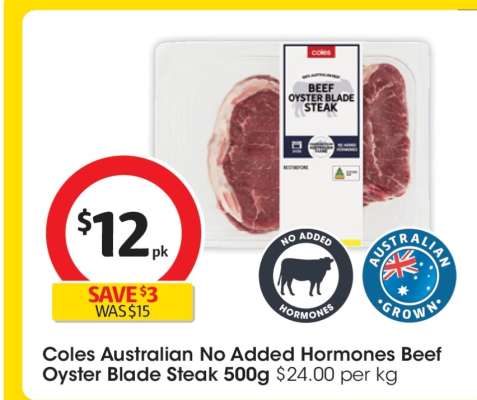Coles Australian No Added Hormones Beef Oyster Blade Steak 500g