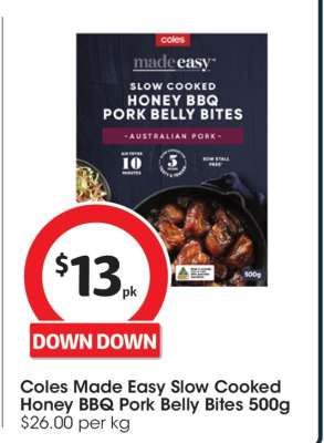 Coles Made Easy Slow Cooked Honey BBQ Pork Belly Bites 500g
