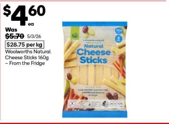 Woolworths Natural Cheese Sticks 160g – From the Fridge