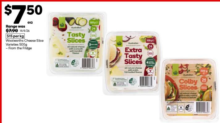 Woolworths Cheese Slice Varieties 500g