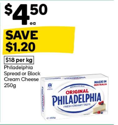 Philadelphia Spread or Block Cream Cheese 250g